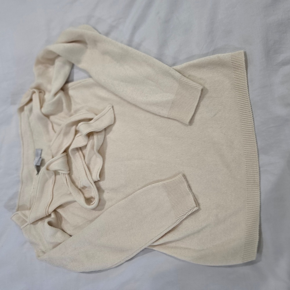 Geoffrey Beene Knit Top Womens L Cream Excellent Tie Neck Long Sleeve USA Made